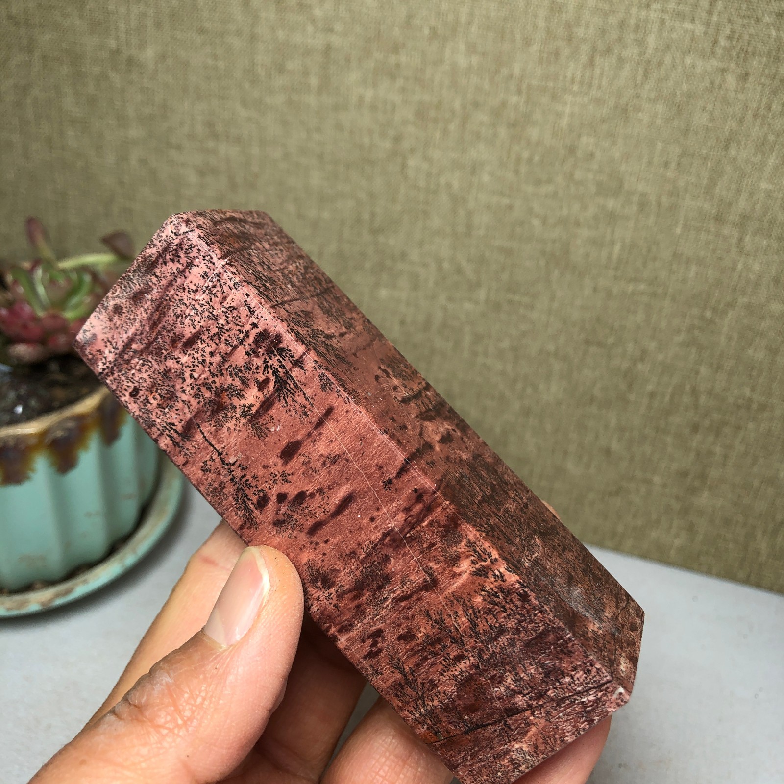 95mm Natural Chinese Painting Stone Quartz Crystal cuboid home decor 211g A3233