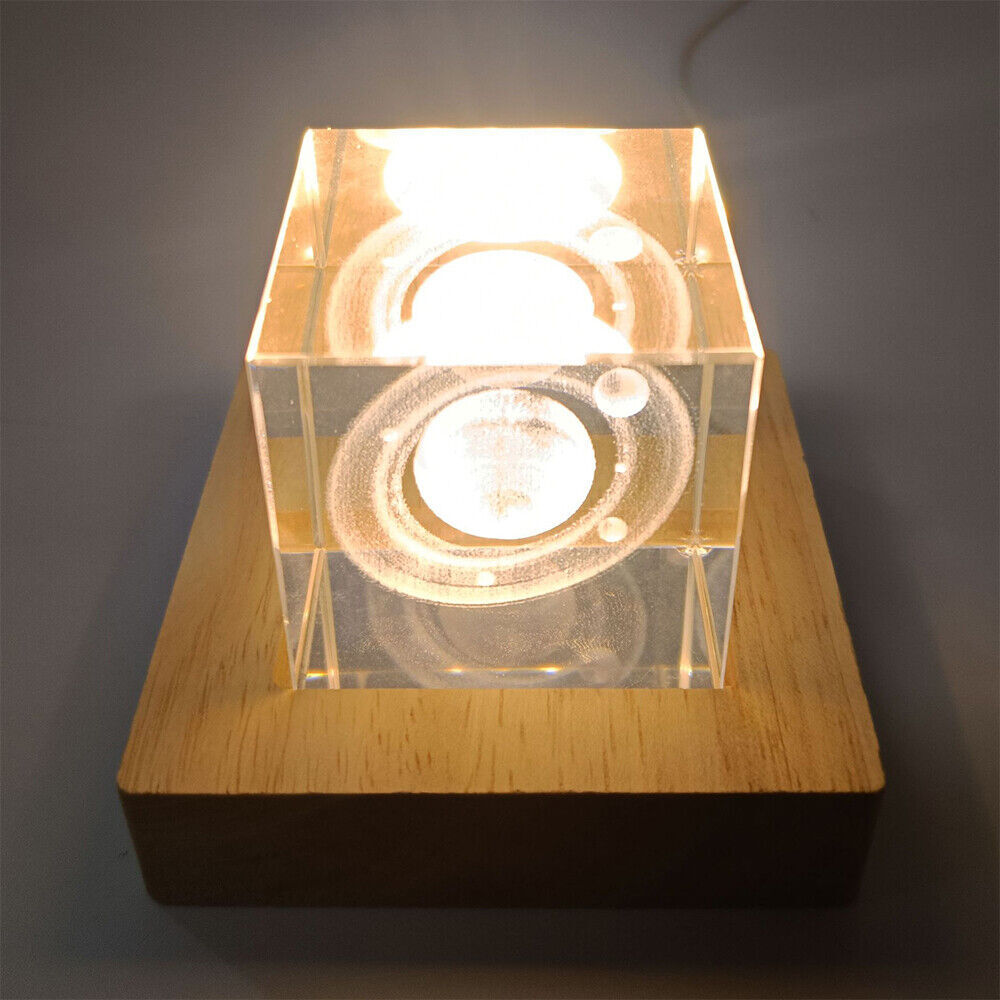 2X Warm White LED Light Display Base Wooden Lighted Base Stand for Laser Crystal