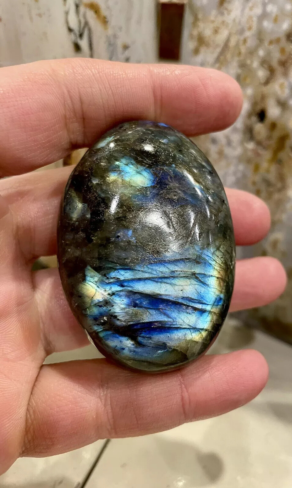 Labradorite Palm Stone Rock Healing Crystals Reiki Yoga 3″ ZENDA