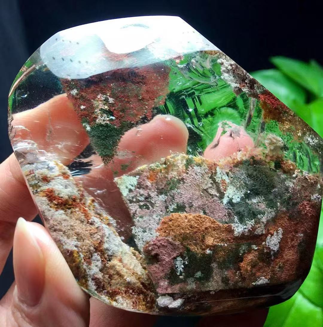 Natural rainbow garden Quartz mineral ghost Crystal specimen Healing+stand
