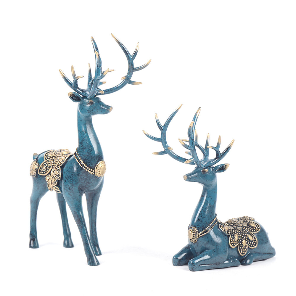 A Pair of Sika Deer Statues, Modern Sika Deer Figurines, Sika Deer Ornaments