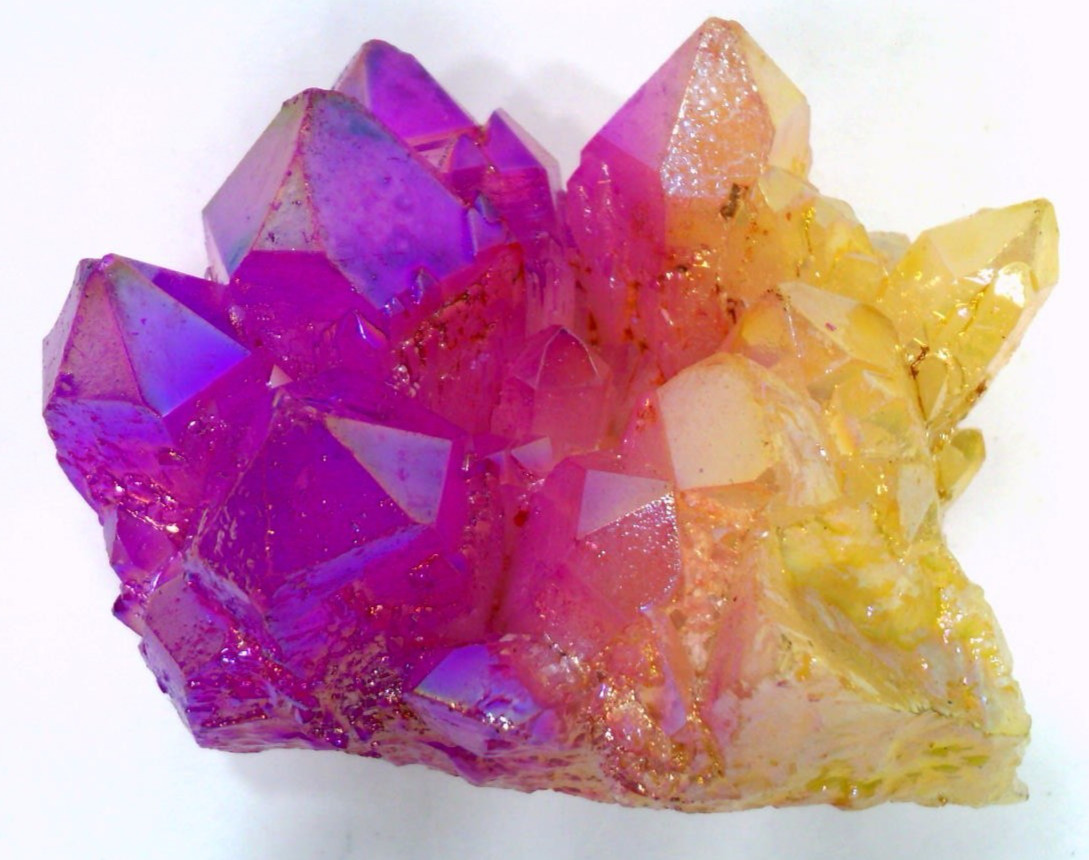 ✅ Color Flame~Pink & Yellow~Aura~Electroplate~Quartz Crystal Cluster~205 grams