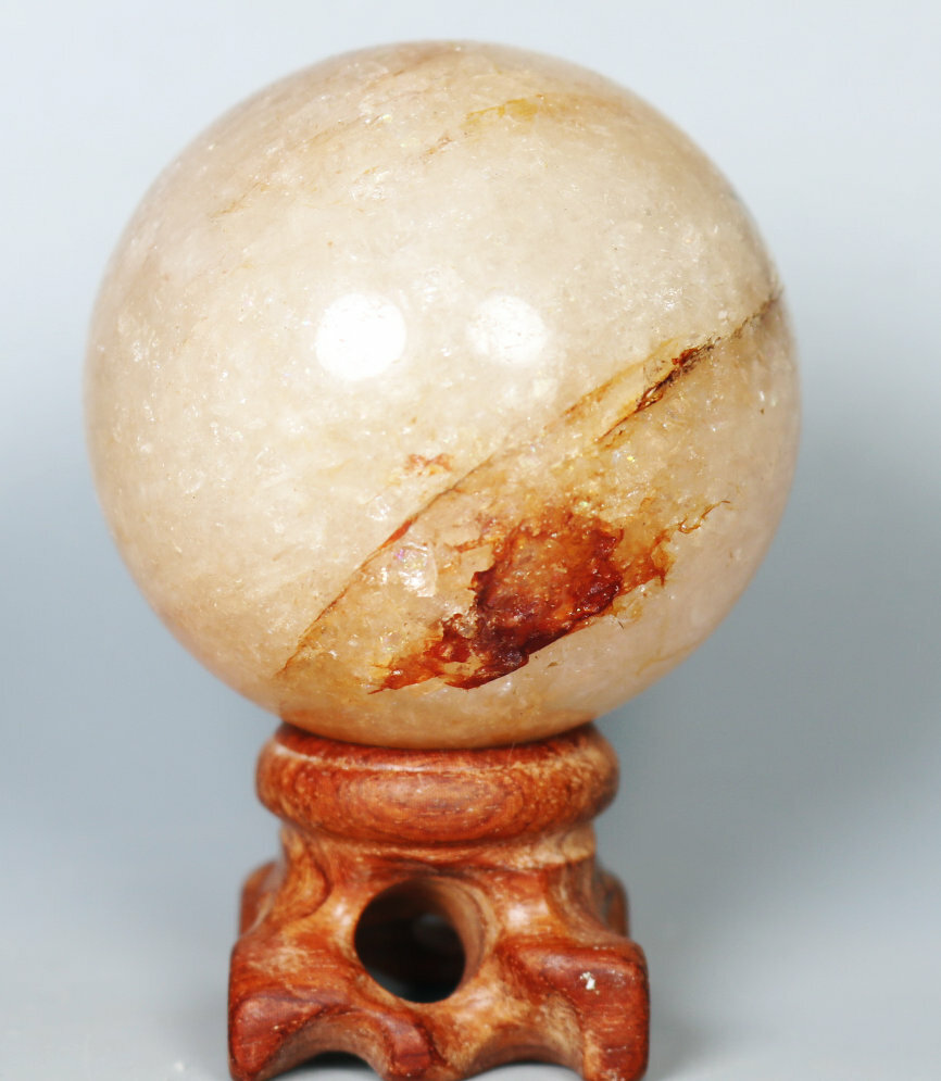 190 g NATURALRed PHANTOM MULTI-INCLUSIONS Rainbow CRYSTAL Sphere Ball / Stand
