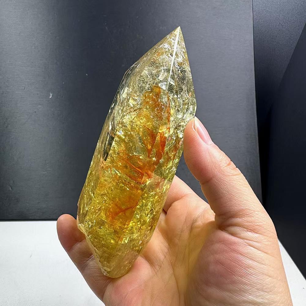 1.92LB Natural Citrine Quartz Obelisk Crystal Energy Point Reiki Decor+Stand