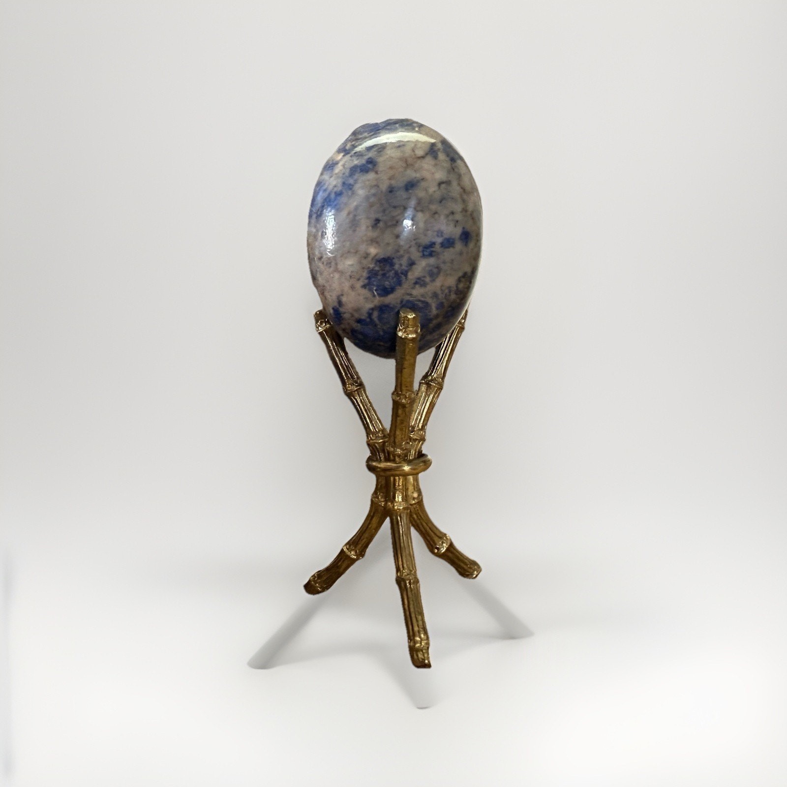 Lapis lazuli sphere Egg Shaped Stone With Gold Bamboo Stand 5.25”