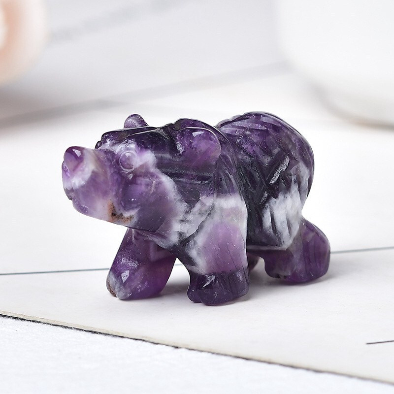 Natural Dreamy Amethyst Quartz Crystal Carved Polar Bear Healing Animal Statue
