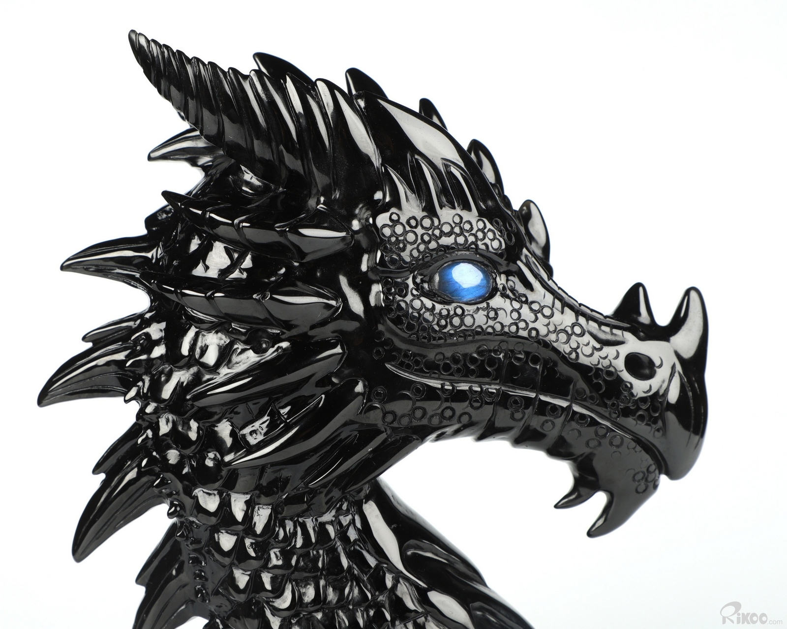 7.1″ Black Obsidian Carved Crystal Dragon & Labradorite Eyes Sculpture, Healing