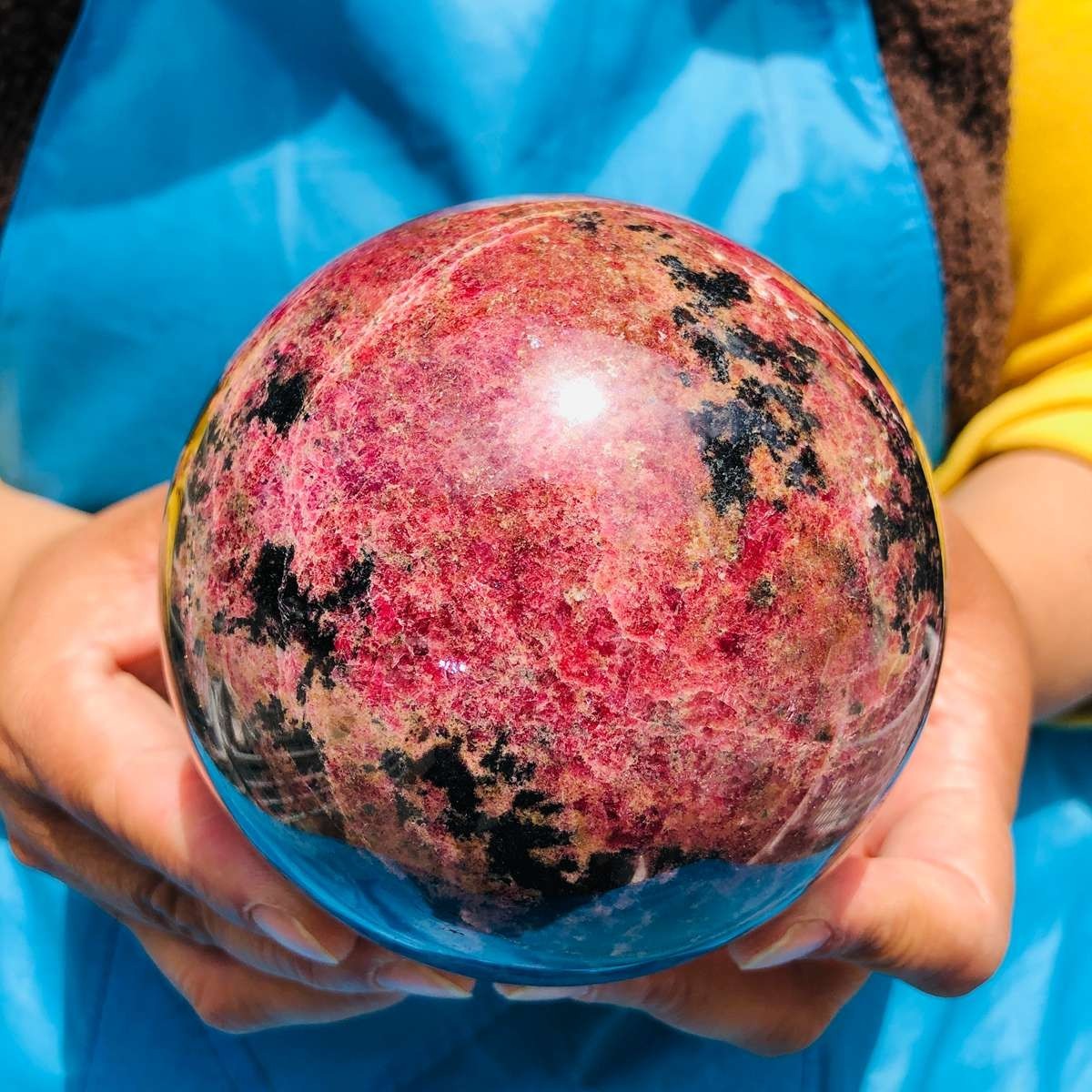 4.75 LB Natural Rhodonite Crystal Sphere Pink Black Healing Gem Stone 4775