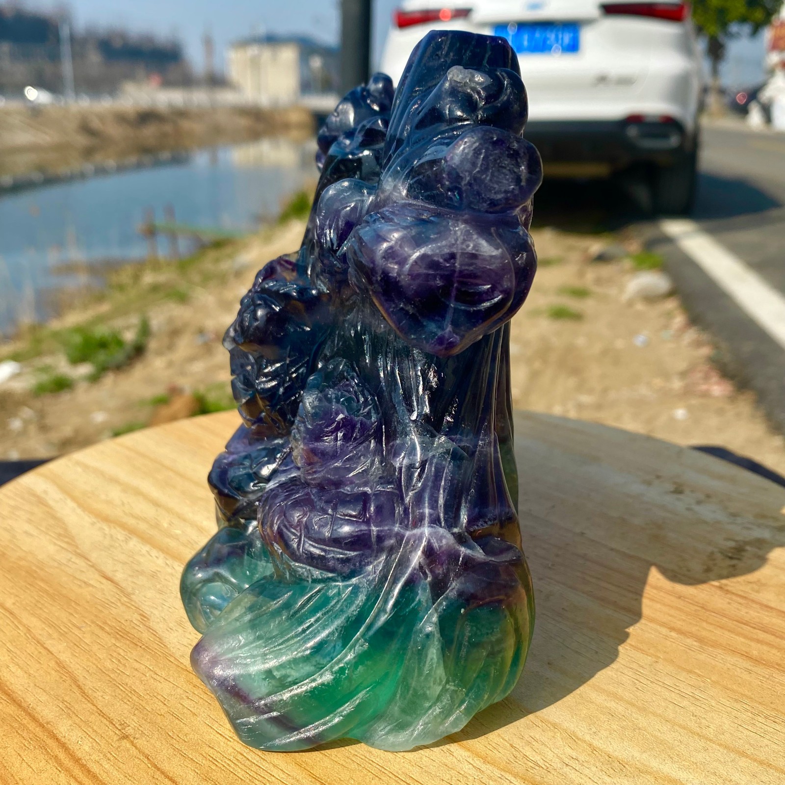 4.96LB Natural Fluorite Hand Carved Owl Statue Crystal Healing Reiki Stone