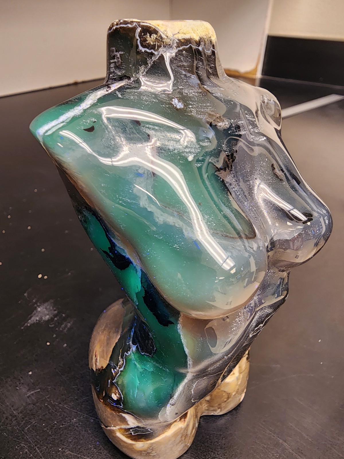 Large 614g Volcano Agate Female Torso UV Reactive Crystal Sculpture Hand Carved