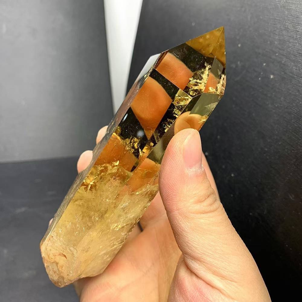 1.32LB Natural Citrine Quartz Obelisk Energy Crystal Tower Point Reiki+Stand