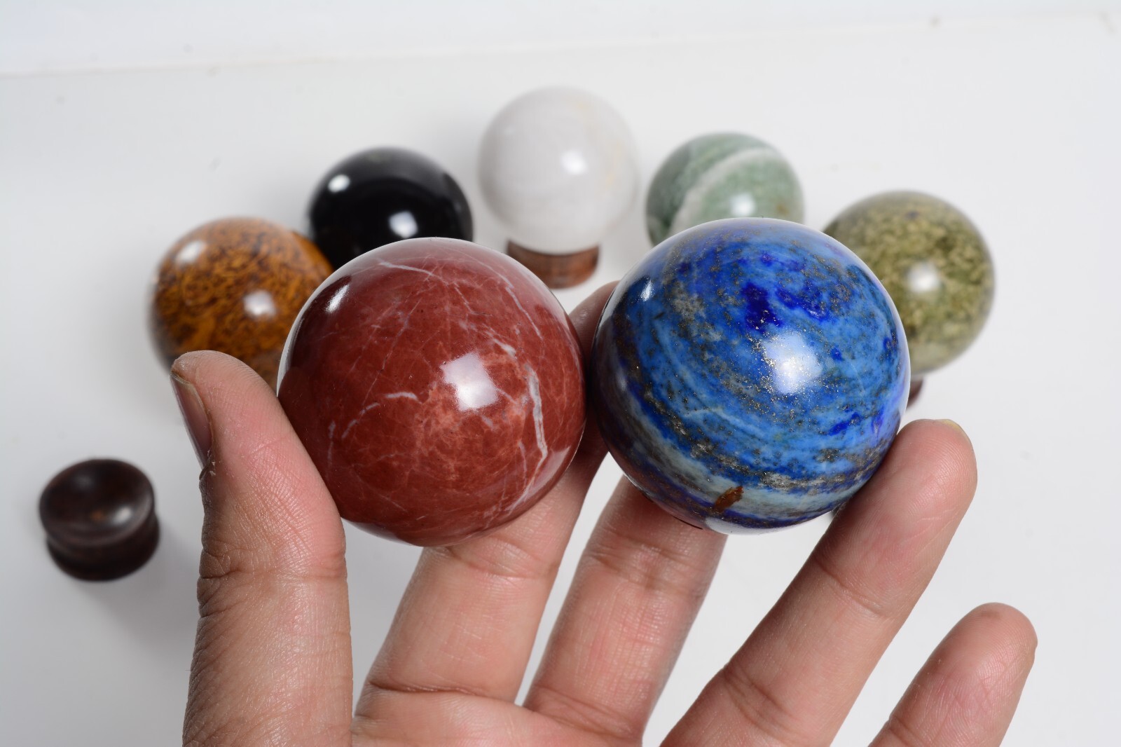 4880 Ct 7 Pcs Set Of Multigems Crystal Sphere Ball Polished Healing w/ Stand