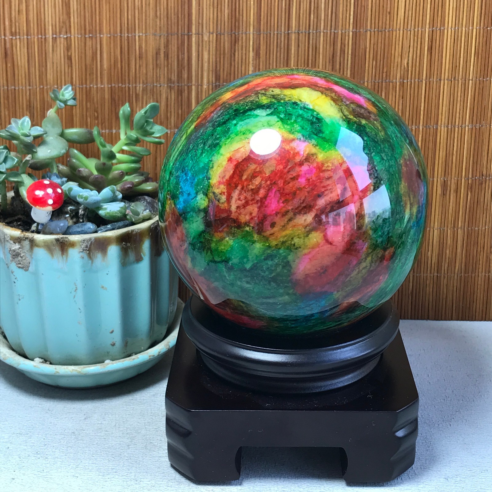 Natural “Seven Colors Jade” sphere Ball -Taiwan China 1.86kg Base Random A5804