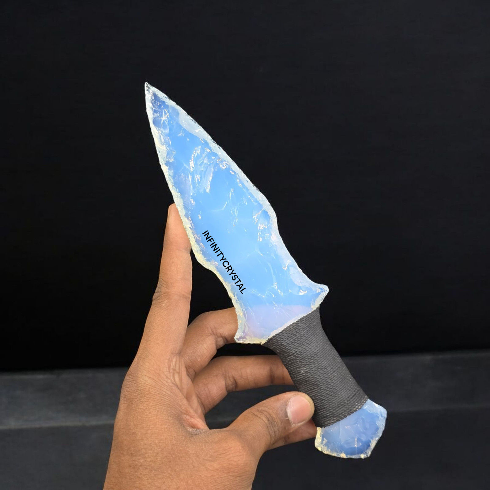 Handmade Opalite Knife 9–10” Artisan Dagger with Thread-Wrapped, Collector Gift
