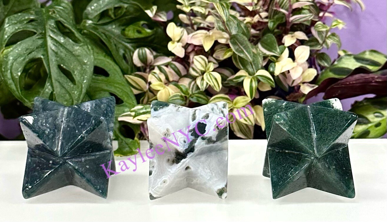 Wholesale Lot 3 PCs Natural Moss Agate Merkaba Healing Energy