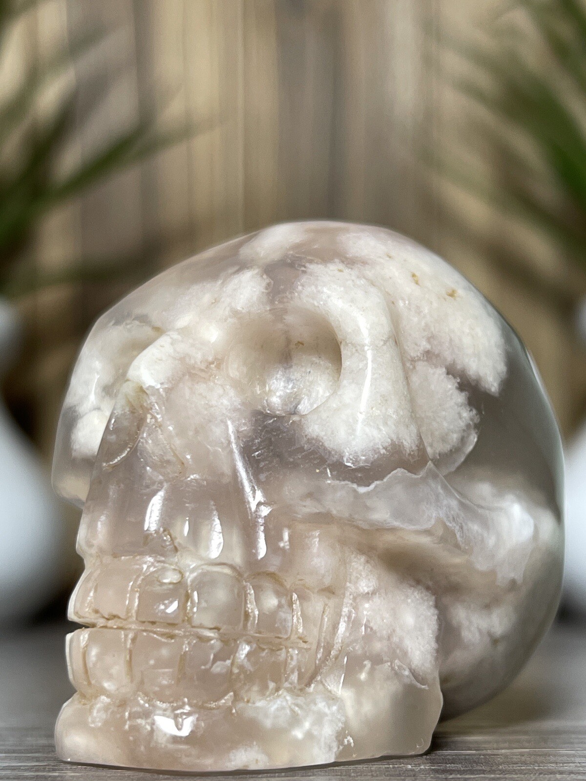 FLOWER AGATE SKULL – Mineral Blosssom Carving Chakra Crystal Statue Witch Decor
