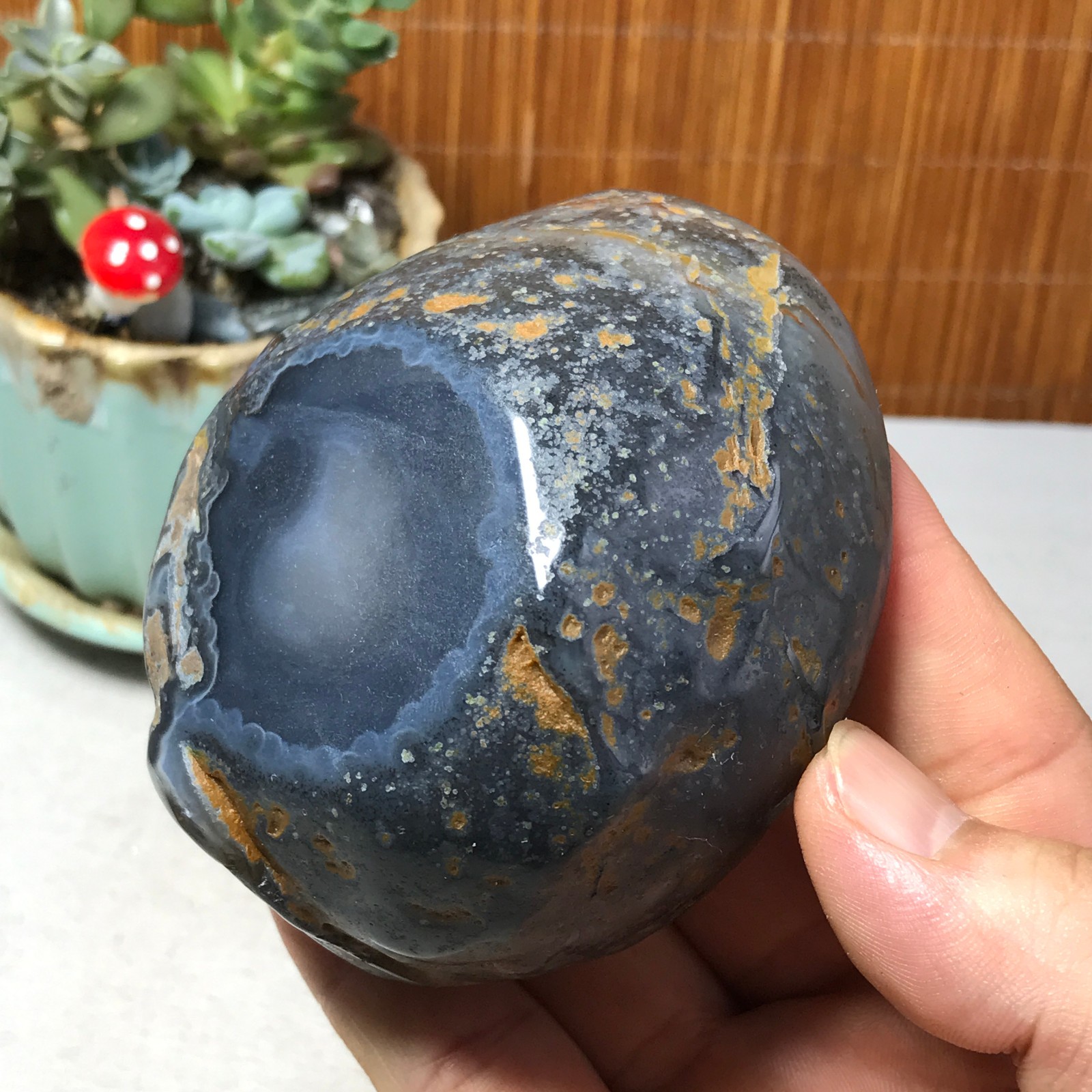 88-73-40mm Natural Polished Agate Carved Stone Rock Ashtray Ash Tray 257g A6326