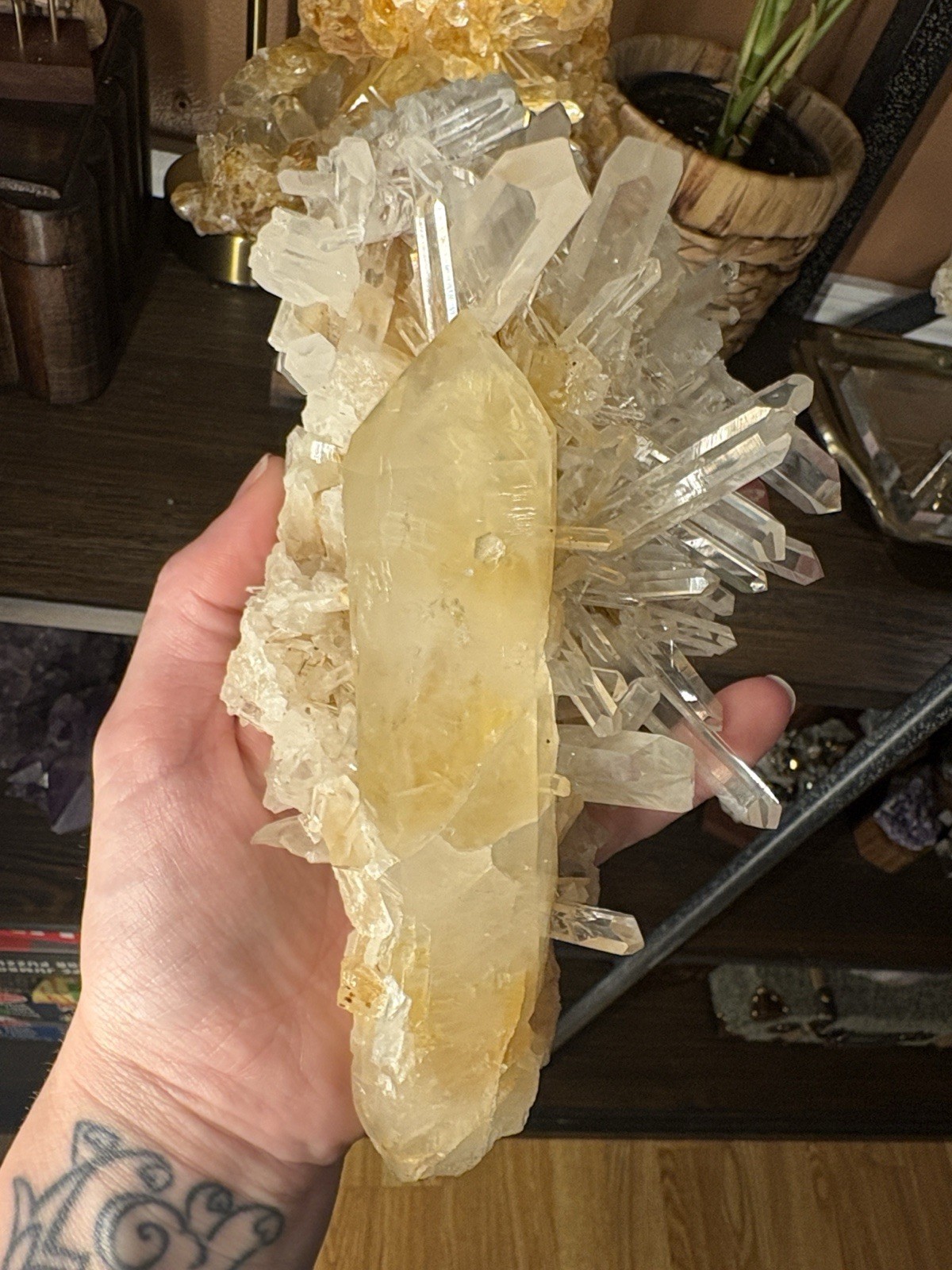 Golden Lemurian Quartz with Custom Stand From Brazil Quartz is 8in x 3in