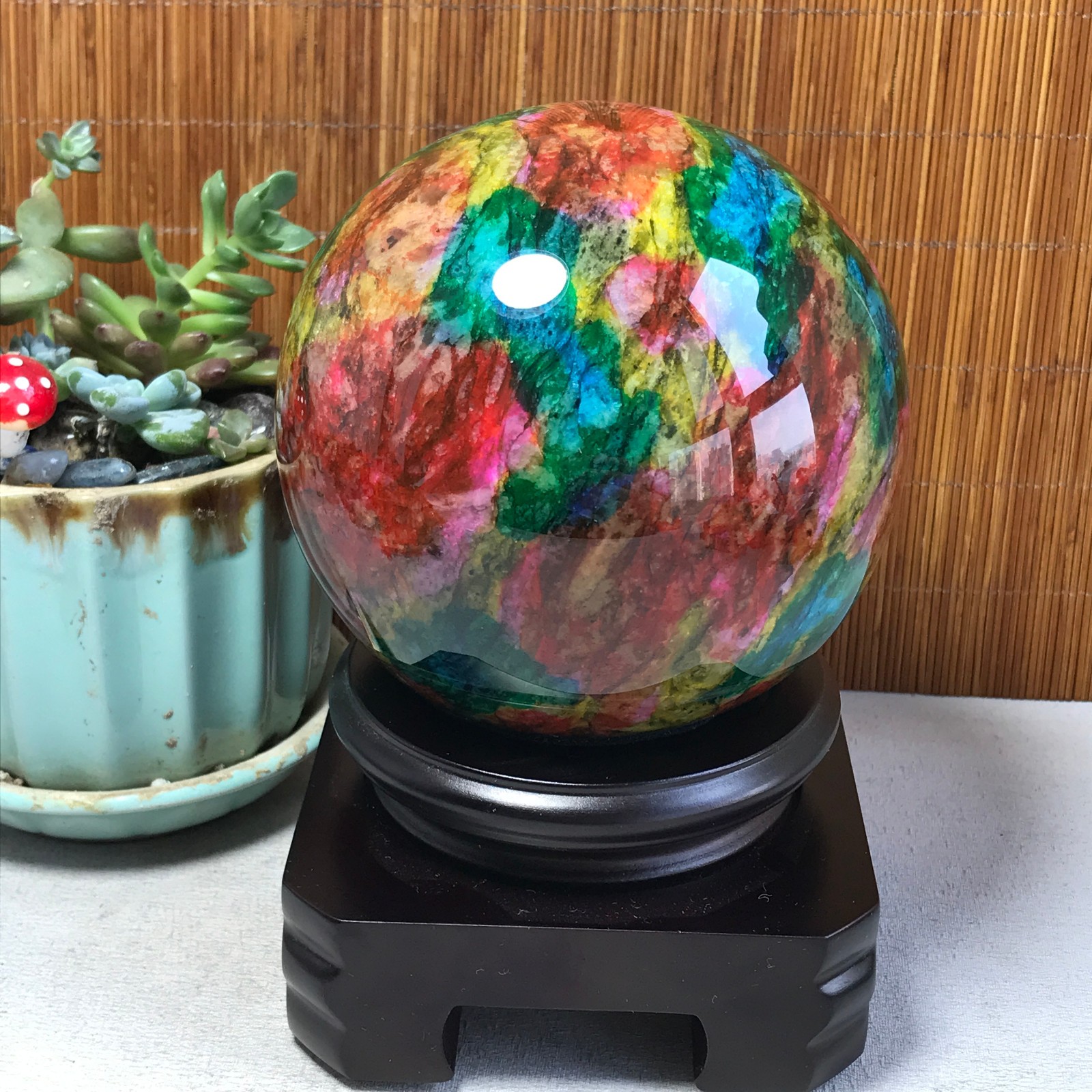Natural “Seven Colors Jade” sphere Ball -Taiwan China 1.85kg Base Random A5806