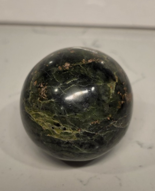 Natural Green Jade / Serpentine Sphere 58mm And Bloodstone Sphere 36mm