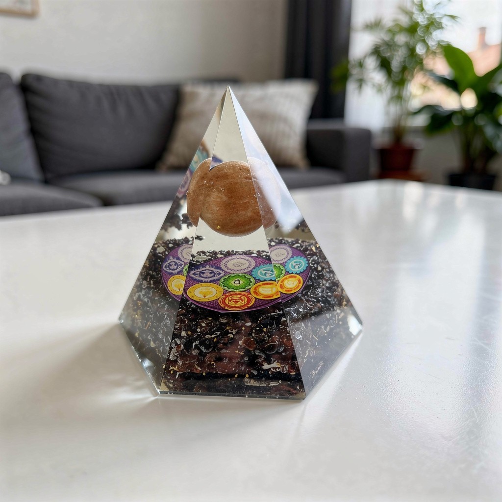 Handmade Garnet Orgone Pyramid – Chakra Healing Energy Tool for Protection