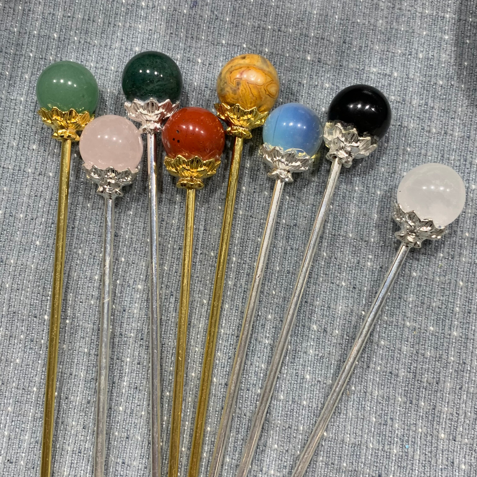 5PC Natural mix quartz crystal mini sphere hairpin carved reiki healing random
