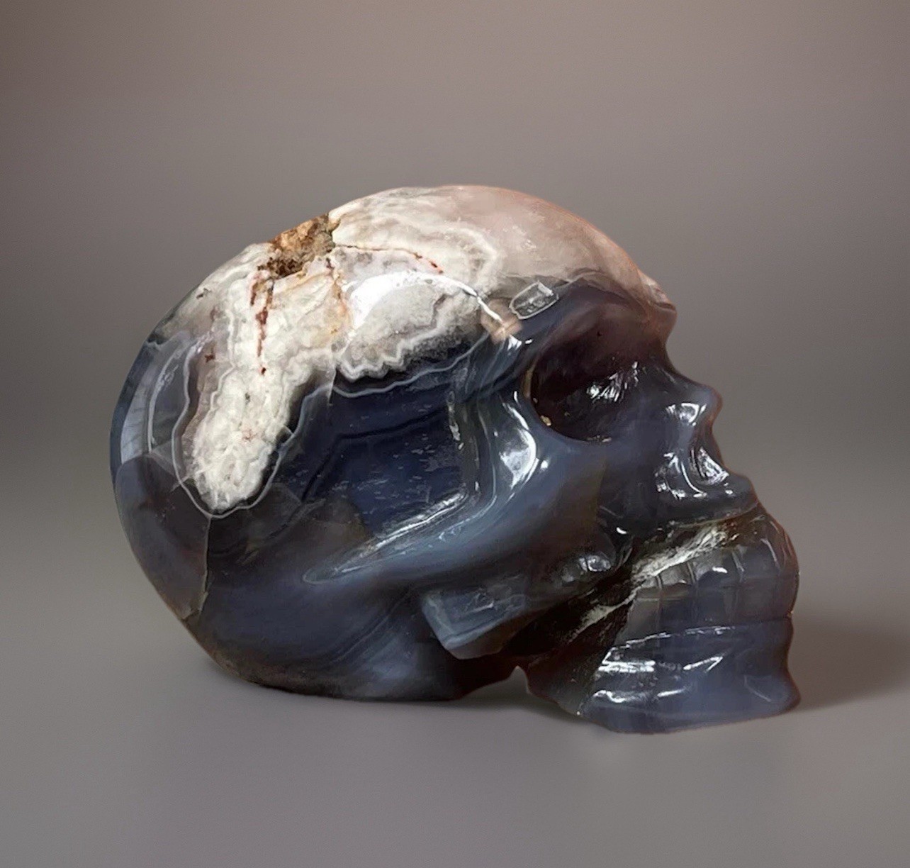 Natural Black Flower Agate W/Pink Amethyst Large Crystal Skull Gothic Home Decor