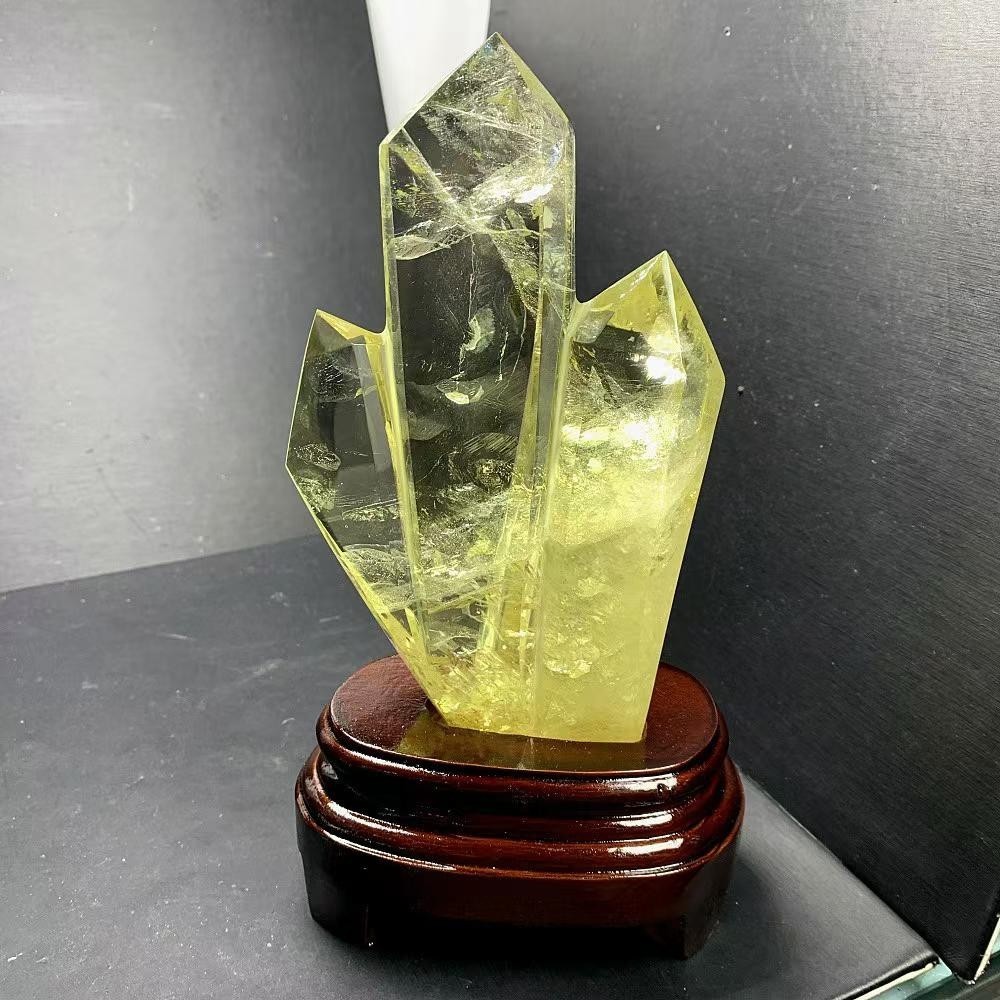1.57LB Natural Citrine Quartz Obelisk Energy Crystal Tower Point Reiki +Stand