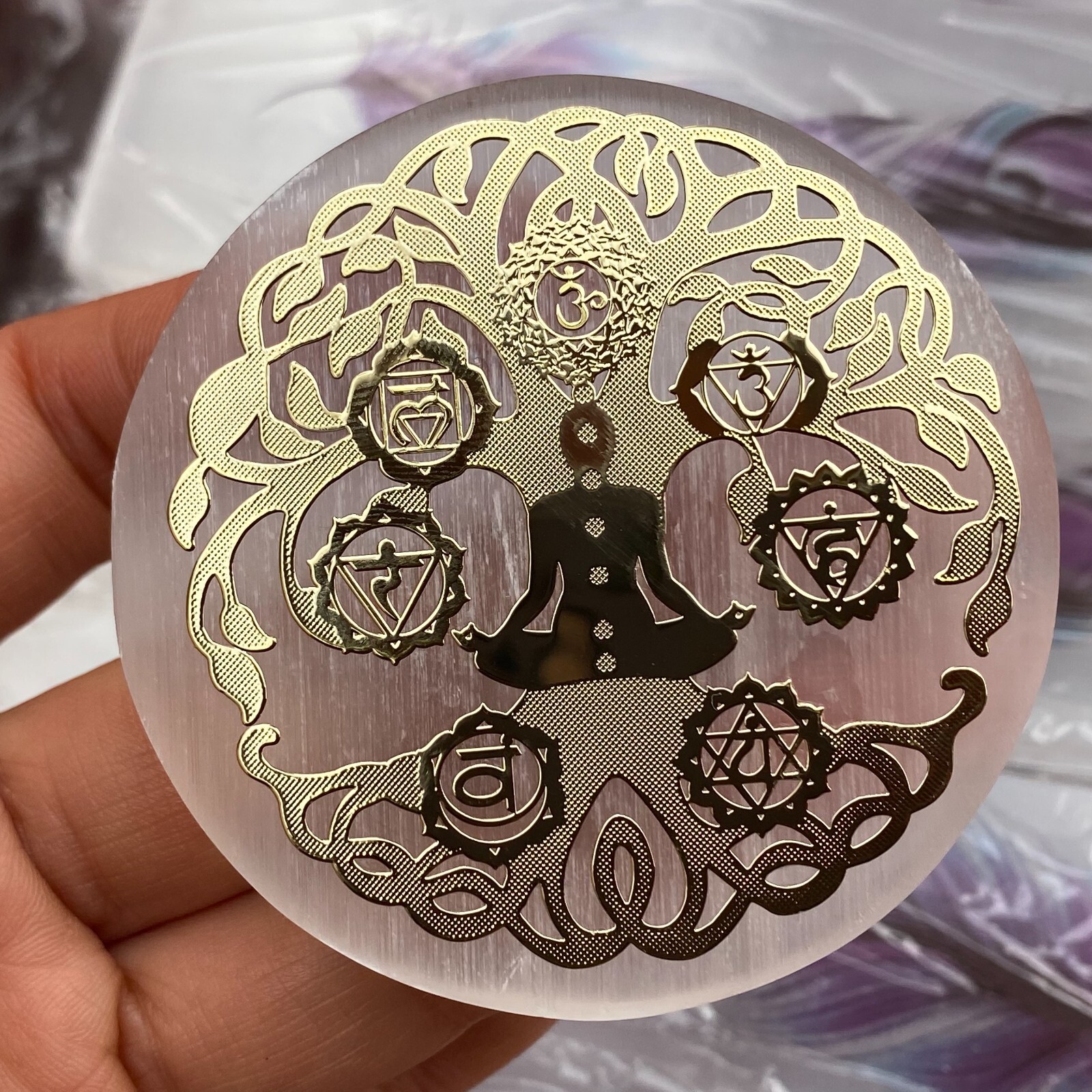TOP 2″+ Natural Gypsum Selenite quartz pattern hand carved crystal healing 1PC