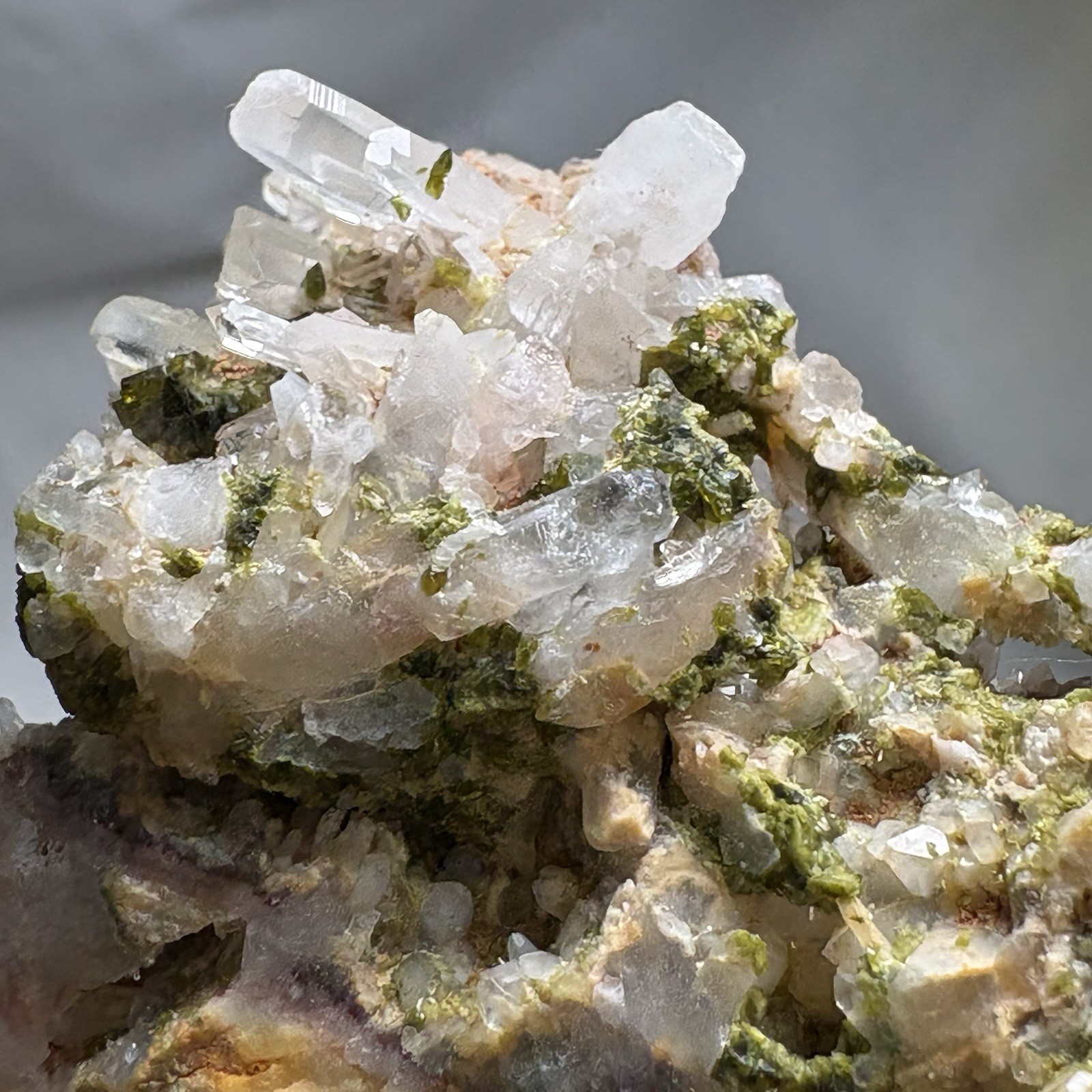 Natural Garden Quartz Crystal w/ Epidote Cluster Raw Mineral Specimen Healing