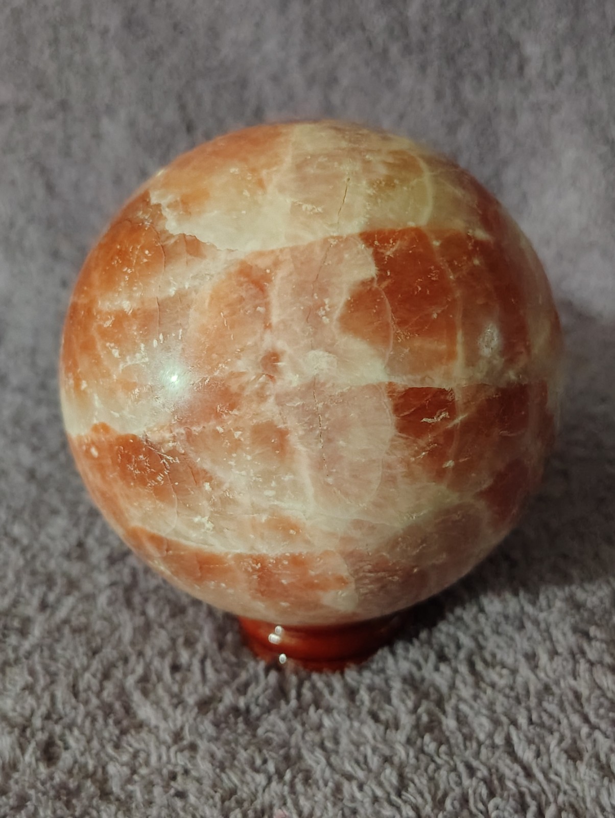 817g Large Natural Red Fire Quartz Sphere Crystal Healing Ball Reiki w/ Stand