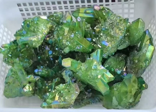 Green Electroplated Crystal Cluster Natural Raw Stone Healing Spiritual Home Dec