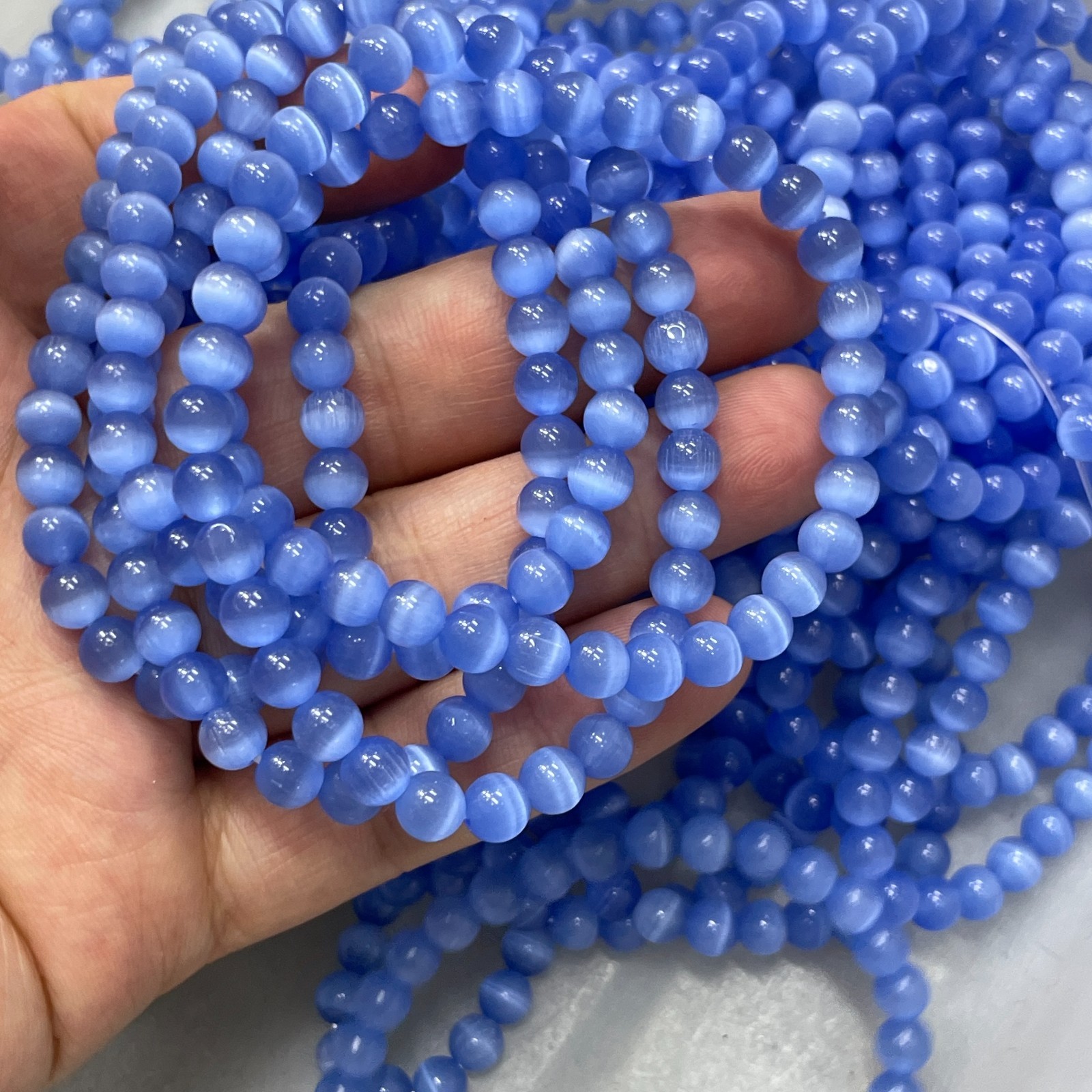 10pcs Glass Cat Eye Beads Round Beads 6mm Elastic bracelet decor 7.5″