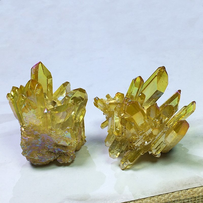 100g Natural Aura Yellow Quartz Crystal Cluster Titanium Ore Stone Energy Decor