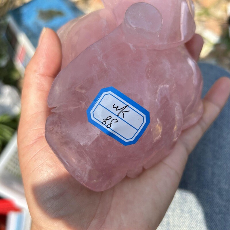 1.27LB Natural Rose Quartz Flower Skull Carved Crystals Skull reiki healing
