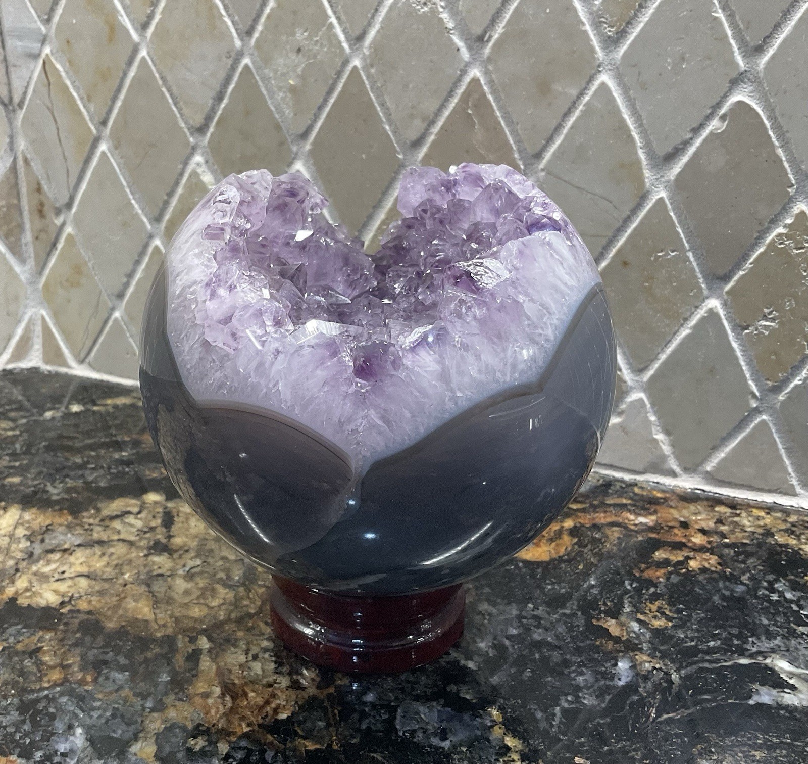 Amethyst Geode Sphere 2 lbs. 8 oz. 3.75 in. With Wood Stand