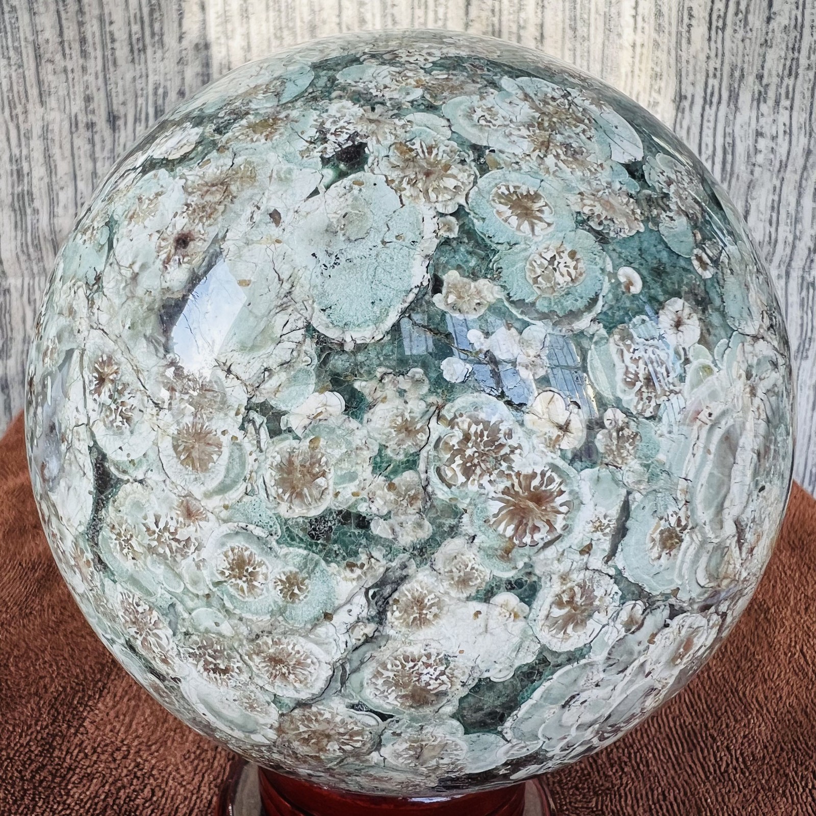 5LB Natural Green Cherry Blossom Agate Sphere quartz crystal Healing