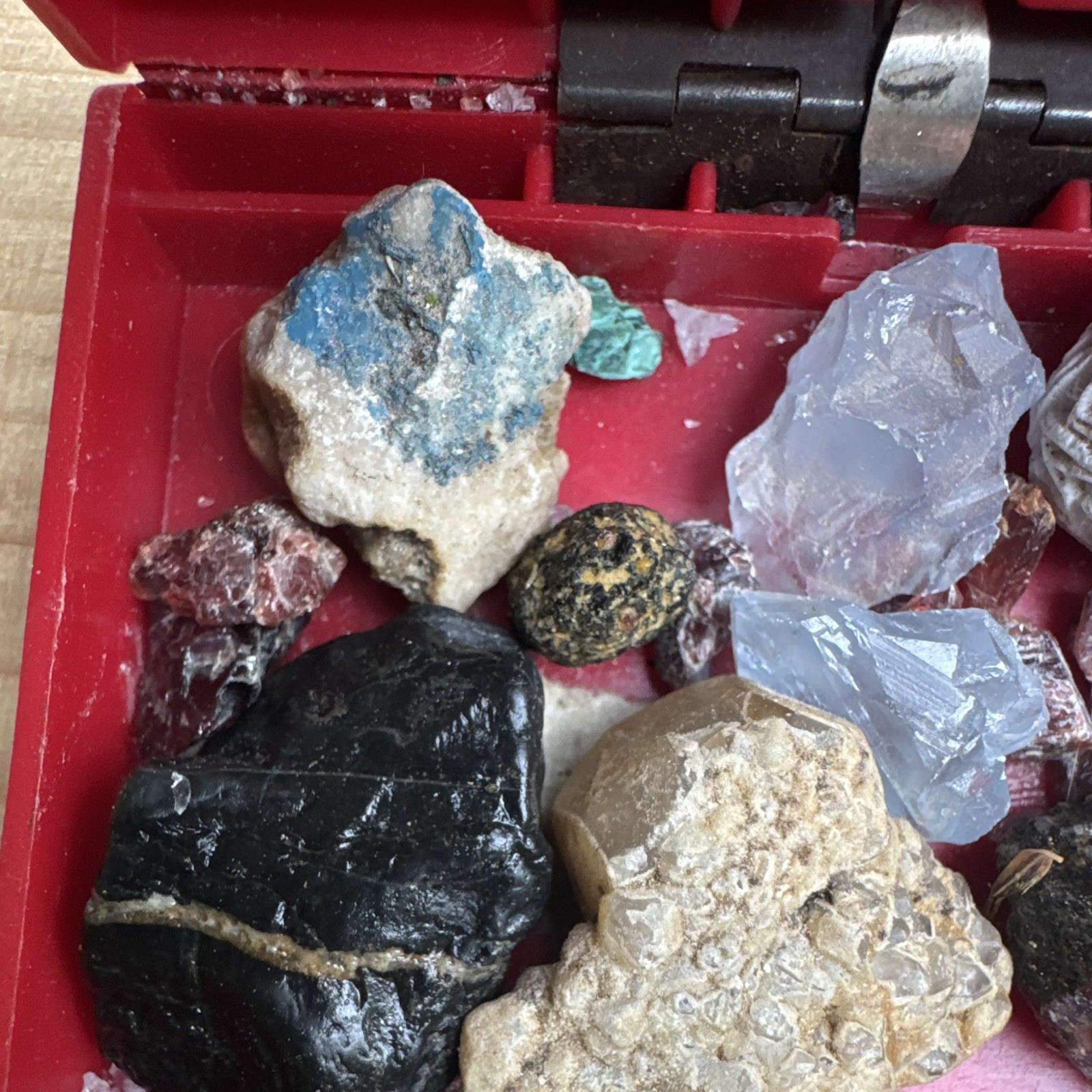 Mixed Lot Rough Rock, Crystal & Mineral Specimens in Red Case (Various)