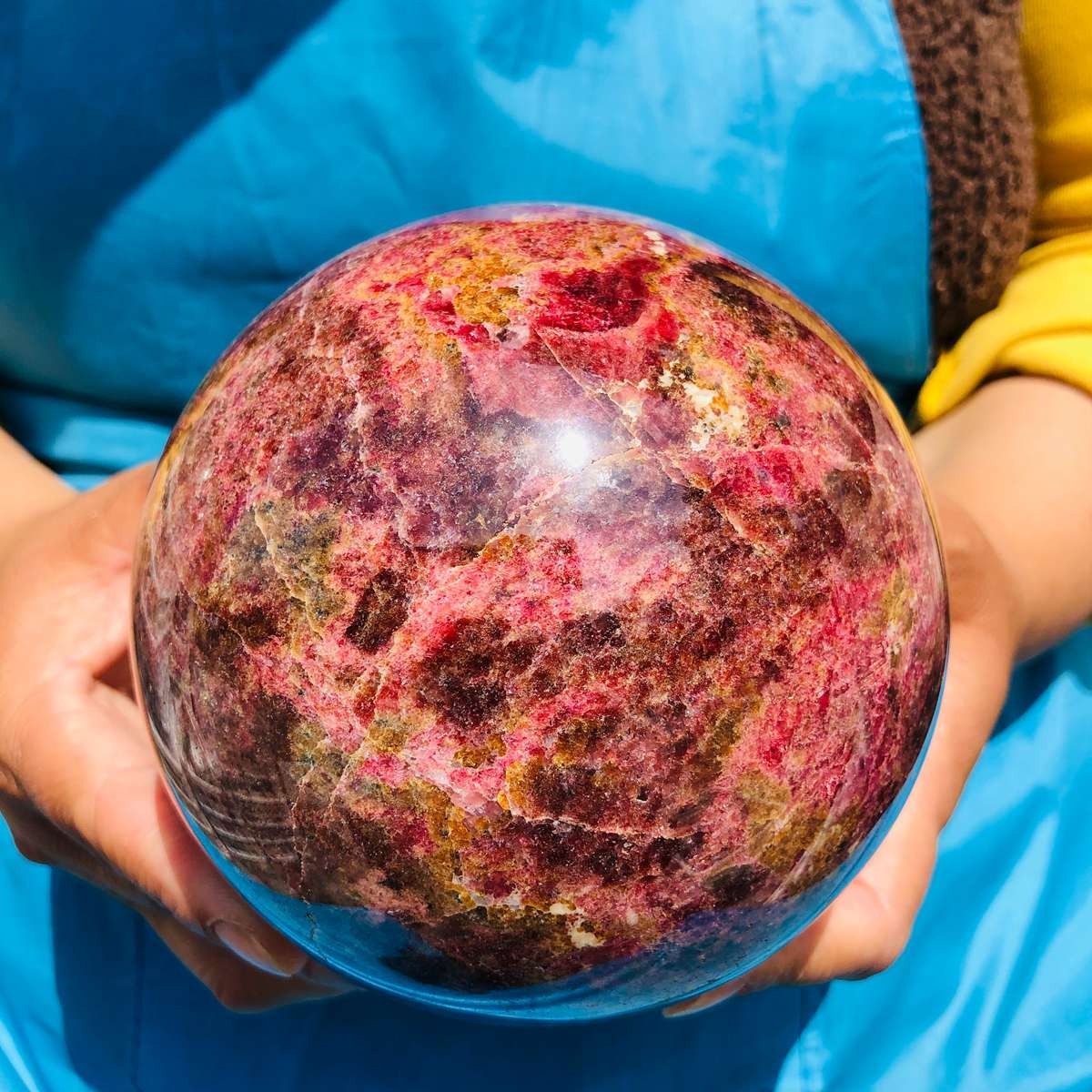 7.04LB Natural Rhodonite Crystal Sphere Pink Black Healing Gem Stone 4799