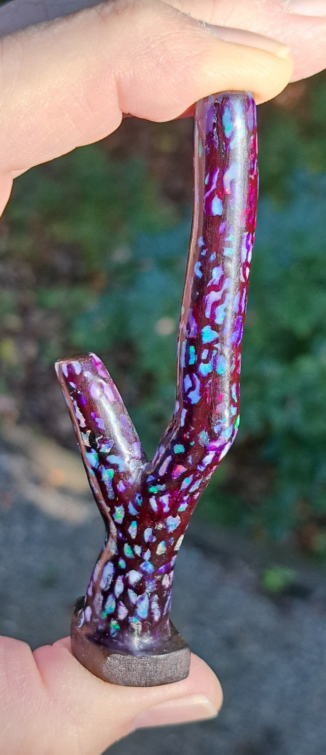 Huge Multicolor Indonesian Wood Opal Fossil Inlaid Mosaic Branch Stands Up