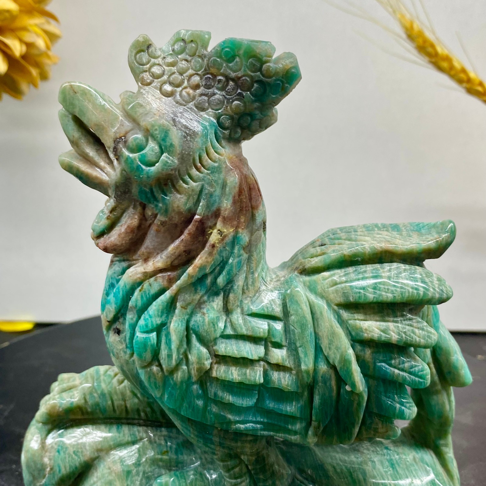 1.52LB Natural Amazonite Carving chicken Hand Carved Crystal Healing Decor
