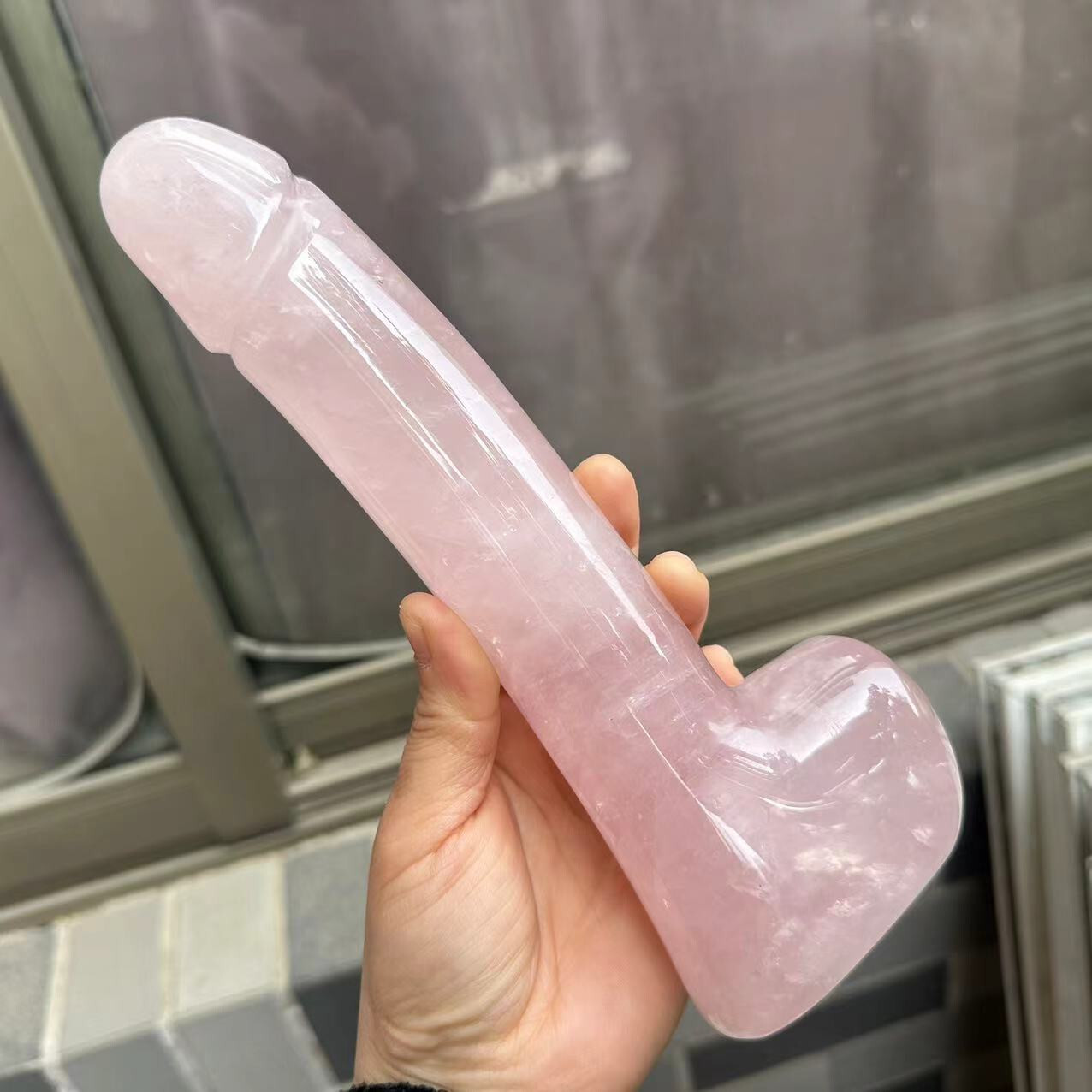 1pc Natural rose quartz Quartz Carved Penis Skull Crystal Reiki Healing