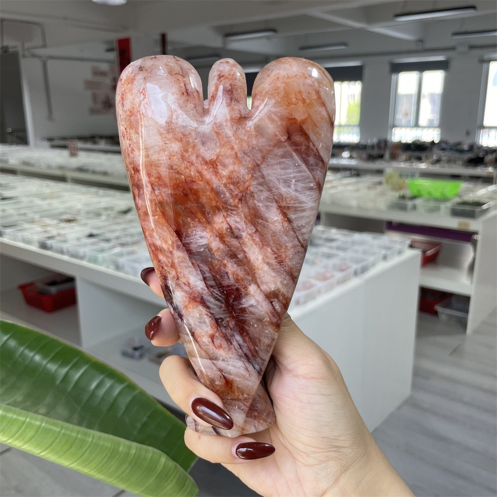1.7LB 7″ Natural Red Fire Quartz Angel Crystal Ornament Memorial Home Gift