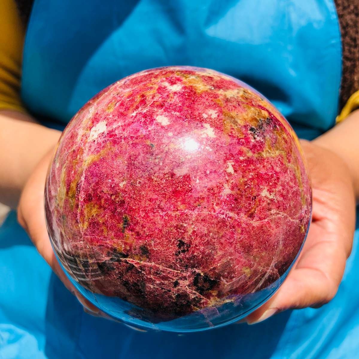 4.4LB Natural Rhodonite Crystal Sphere Pink Black Healing Gem Stone 4795