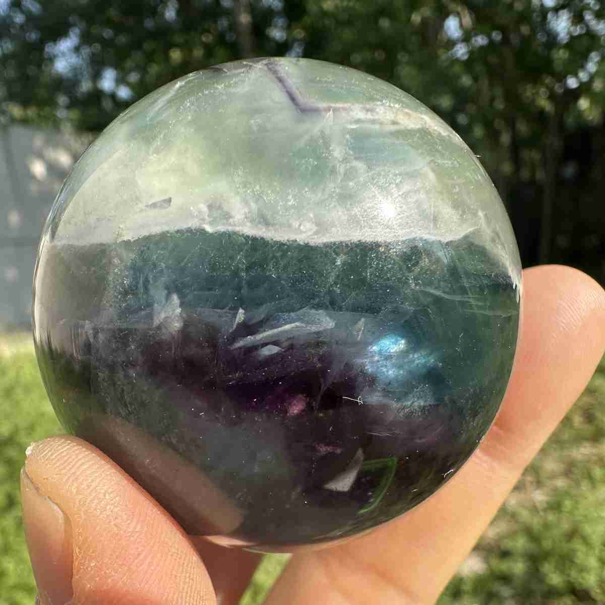 210g Natural Feather Fluorite Quartz Sphere Crystal Ball Reiki Healing Decor