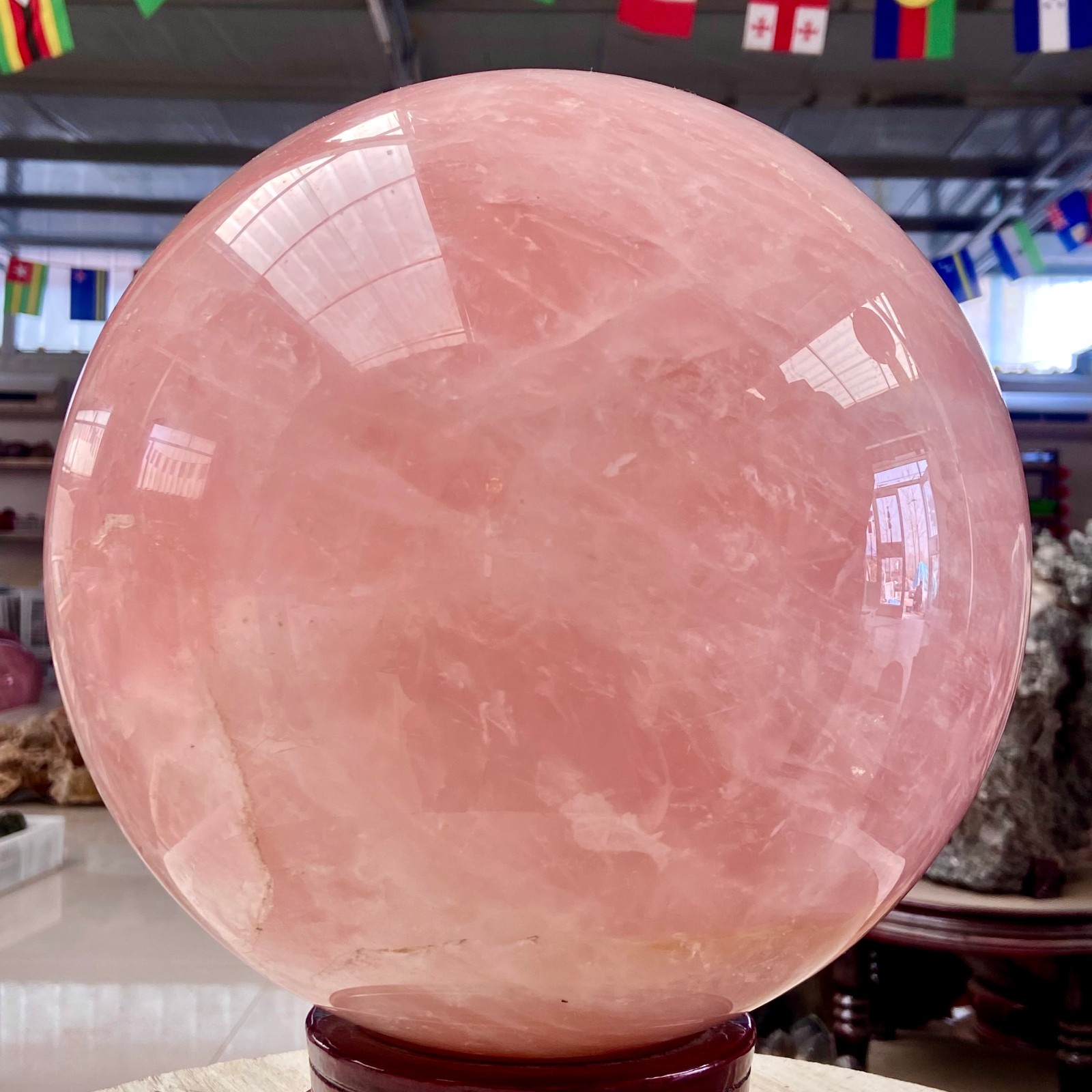 41LB Large Natural Pink Rose Quartz Sphere Crystal Ball Reiki Healing