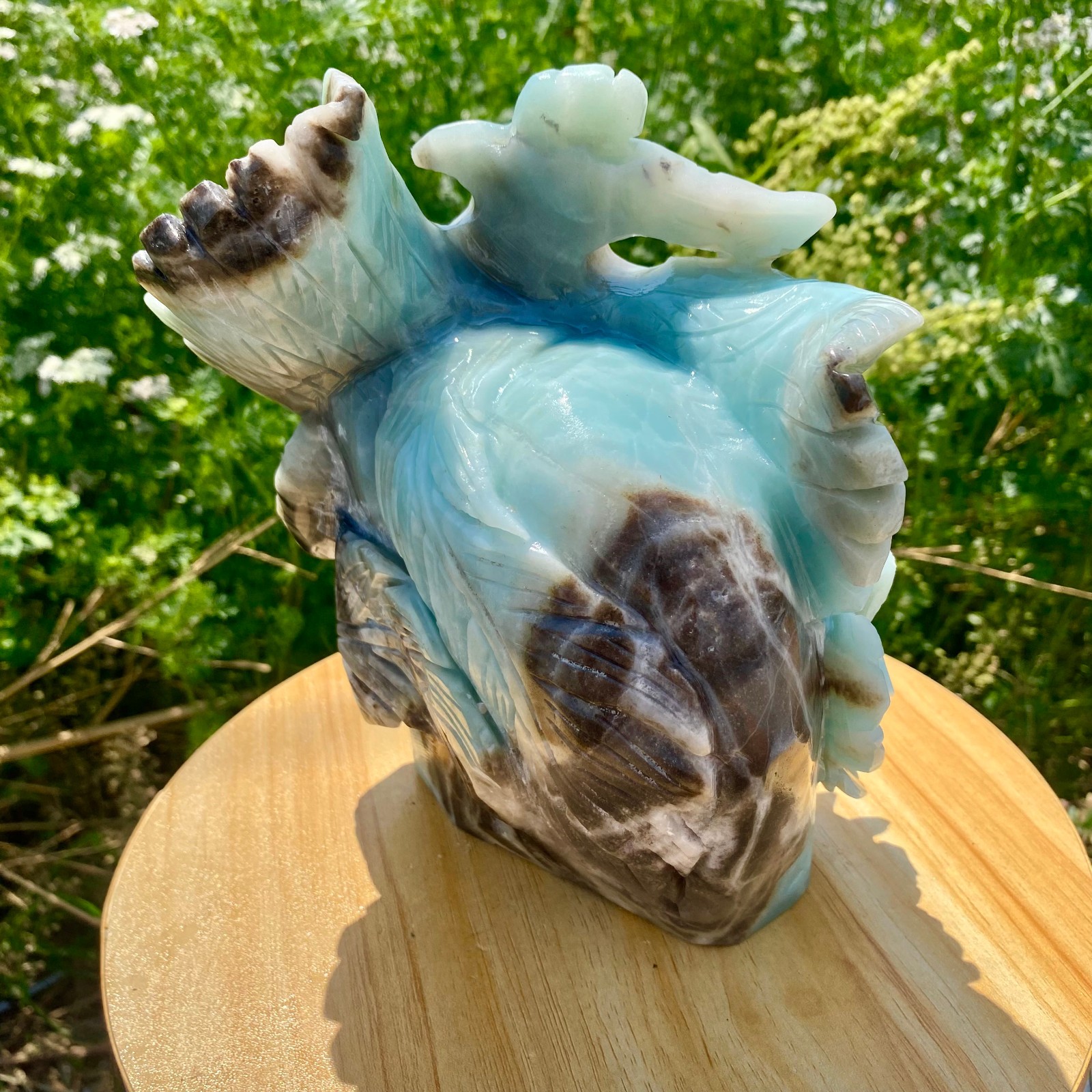 7LB Natural Blue Vein Stone Phoenix Carving, Home Decoration