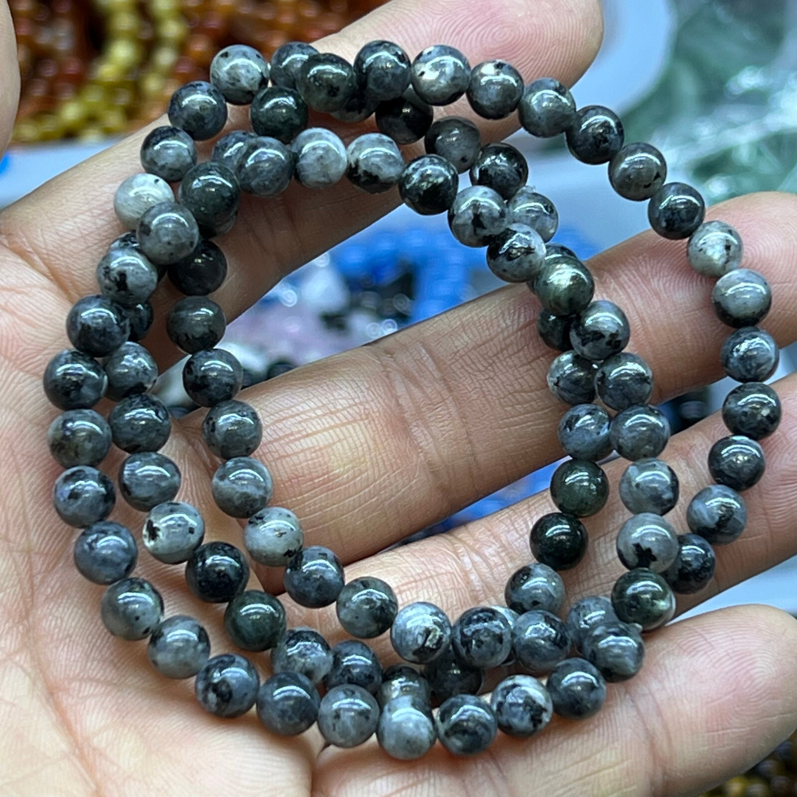 Wholesale Lot 6 Pcs Natural ShimmerStone 6 mm 7.5″ Crystal Stretch Bracelet