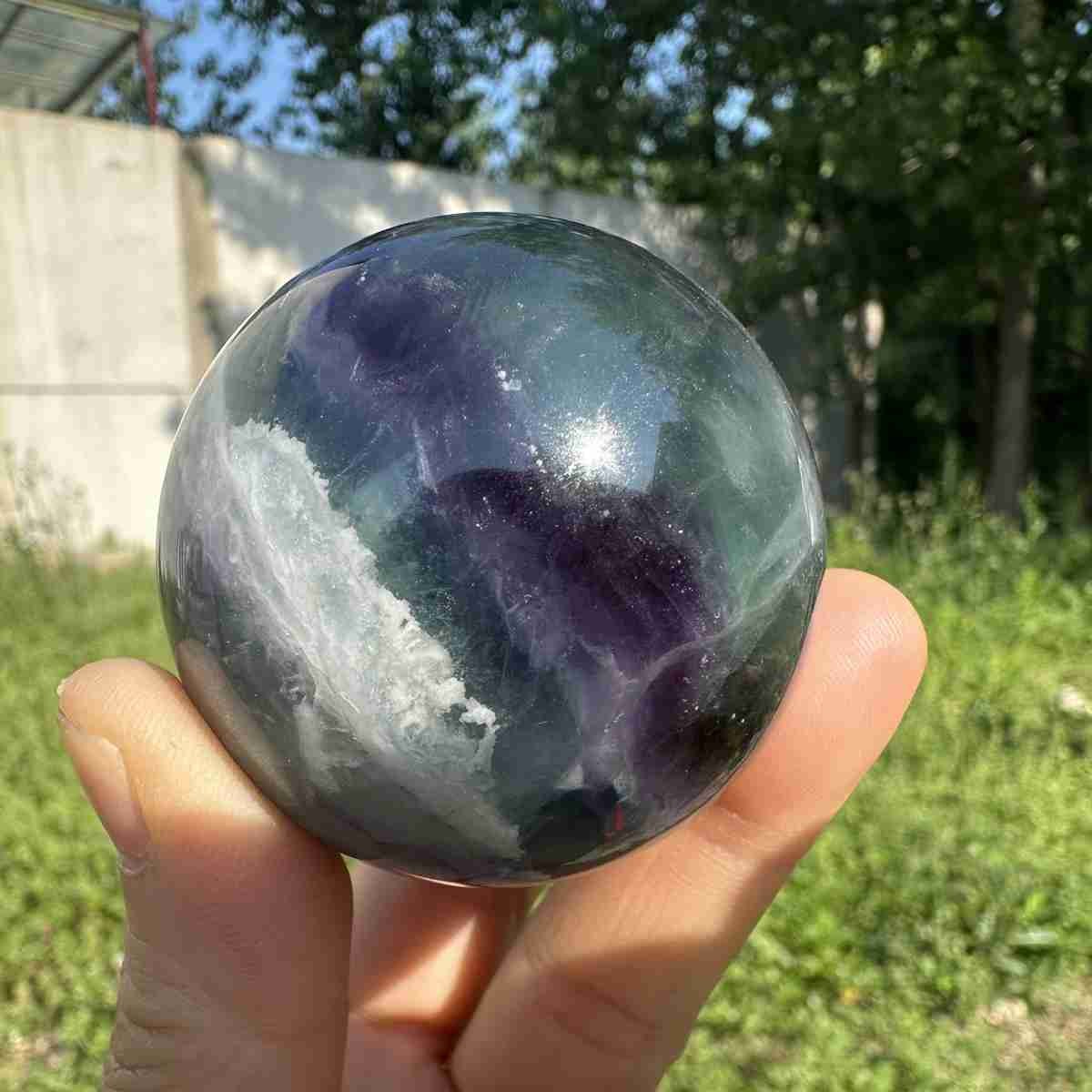 210g Natural Feather Fluorite Quartz Sphere Crystal Ball Reiki Healing Decor
