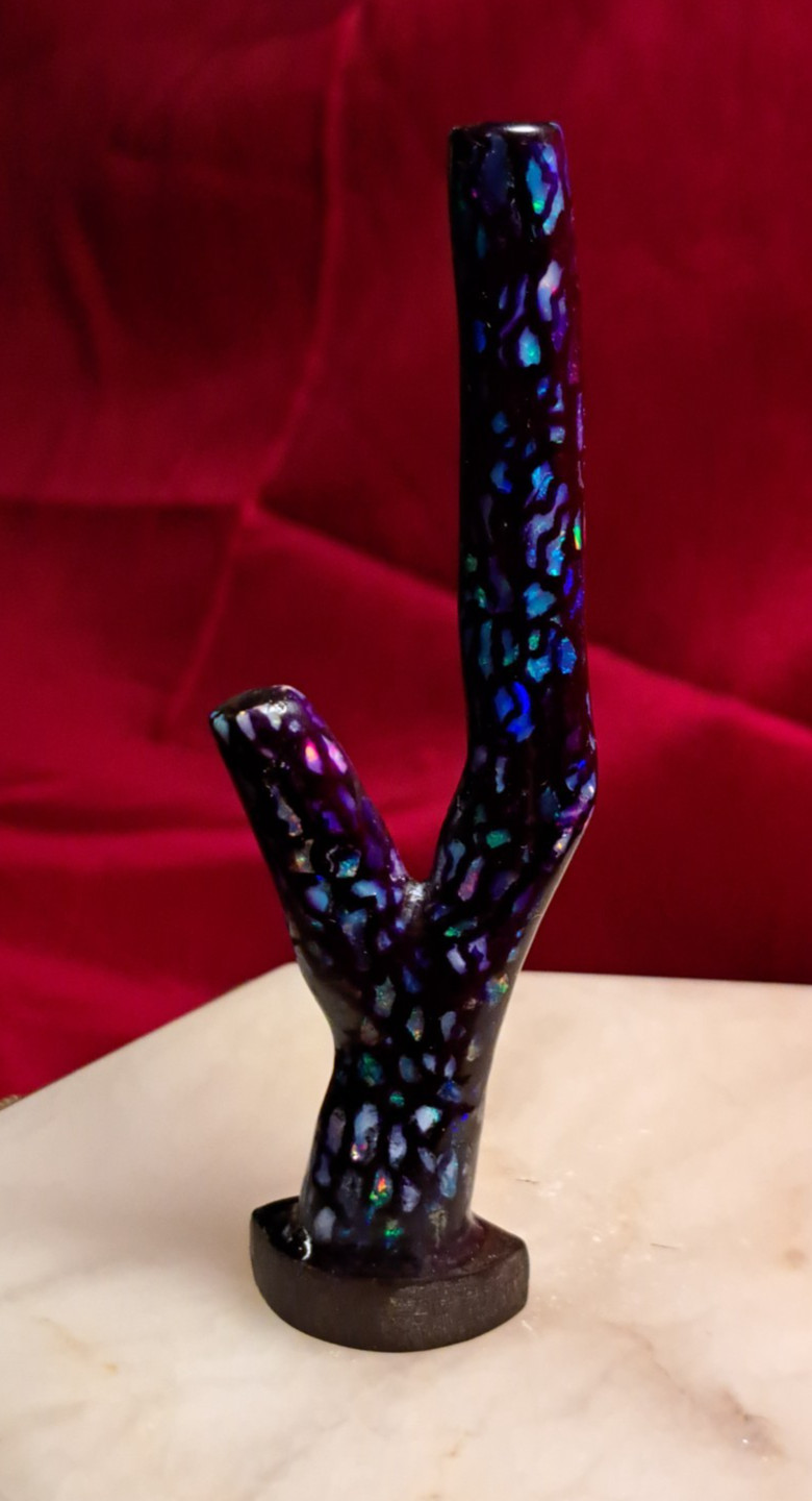 Huge Multicolor Indonesian Wood Opal Fossil Inlaid Mosaic Branch Stands Up